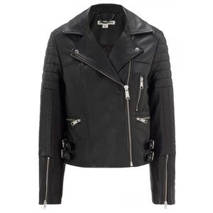 Whistles Dylan Leather Biker Jacket in Black